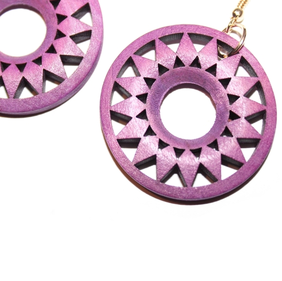 *2 for $15* Plum Sun Wood Drop Earrings - Picture 3 of 4